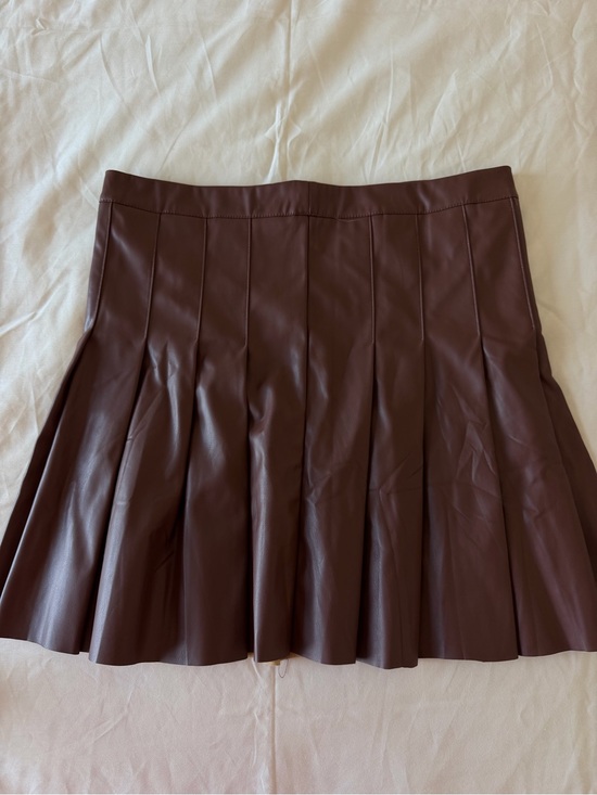 Alya Dresses & Skirts - Alya Chocolate Brown Faux Leather Pleated Skater Skirt
